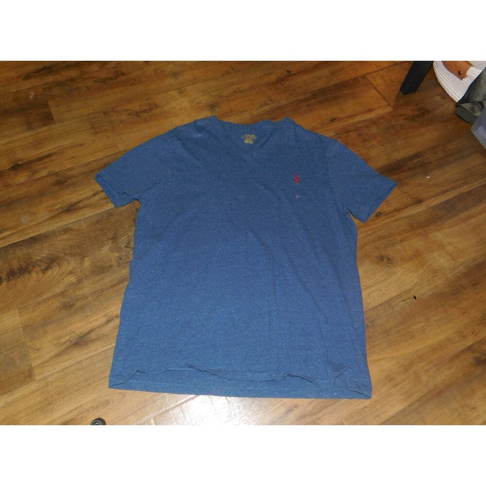 Mens T-Shirt V-Neck Polo by Ralph Lauren Royal Blue Large